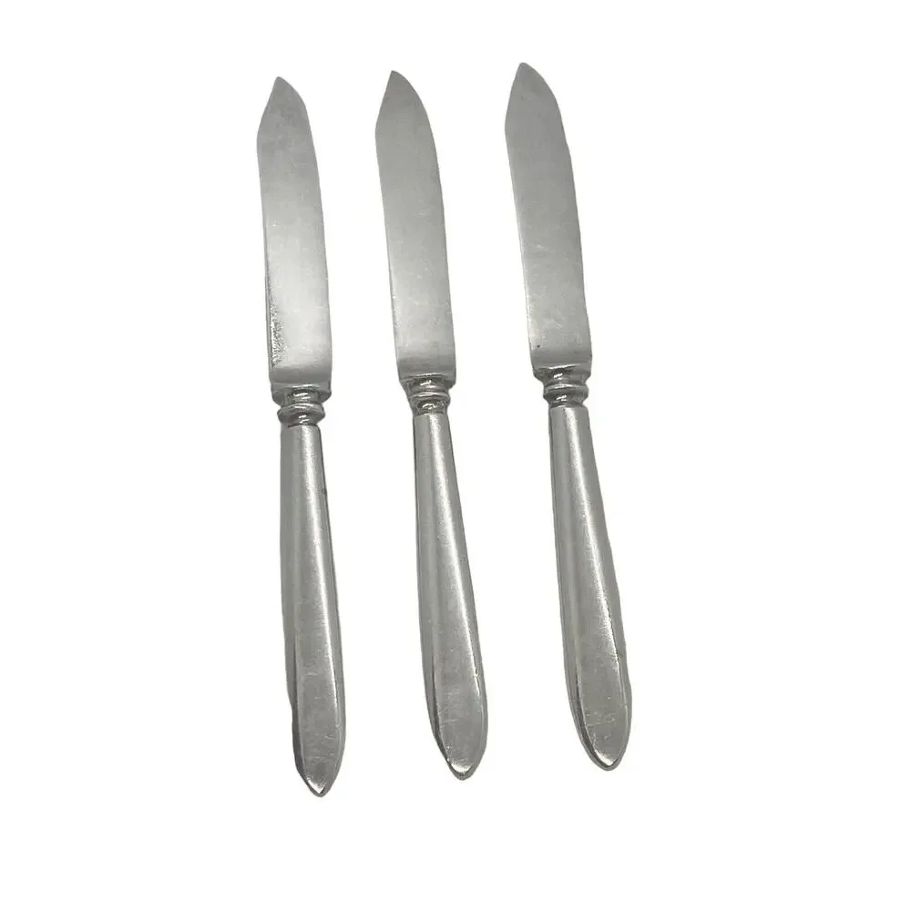 Mid 20th Century Glossy Silver Plate 6 1/4” Fruit Knives Set Of Three Unbranded